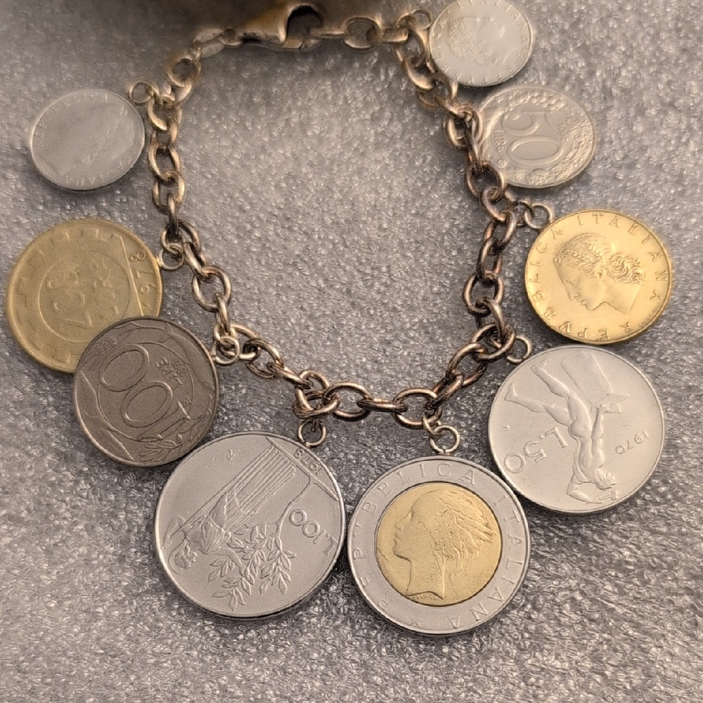 Vintage Italian Sterling Silver Bracelet With Coin Charms